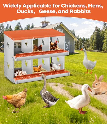 Garvee Space-Saving Metal Chicken Nesting Box - 6 Compartments, Wall Mounted, Roll Away, Easy Egg Collection, Orange Red, No Legs - size: 8 Compartment Chicken Nesting Box