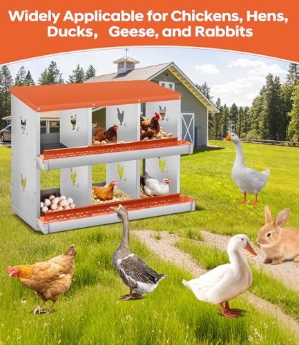 Garvee Space-Saving Metal Chicken Nesting Box - 6 Compartments, Wall Mounted, Roll Away, Easy Egg Collection, Orange Red, No Legs - color: Red, size: 8 Compartment Chicken Nesting Box
