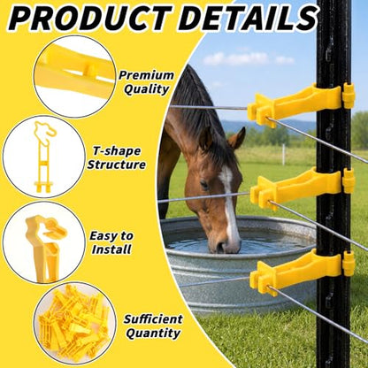 75 Pcs 4.7 inch Snap Fit T Post Insulators Reversed Extender Electric Fence Insulators Extended Snug Fitting T Post Electric Fence Wire Clips for Yard Agricultural Ranchers Farm (Yellow)