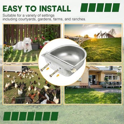 MAOPINER Water Dispenser for Dog Stainless Steel Automatic Water Bowl Dispenser, Water Trough Waterer Dispenser Self-Filling Trough with Float Valves and Pipe Hose (Without Drain Hole)