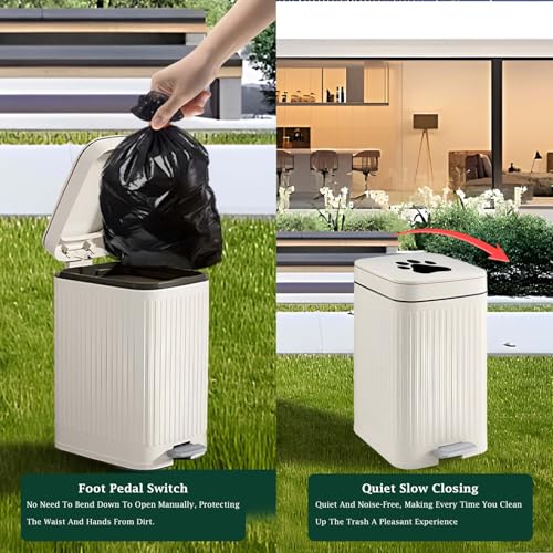 Dog Poop Trash Can Outside, 5L/1.3 Gal Pet Poop Bucket with Lid, Foot Pedal, Dog Waste Container with 40 Bags, Lid Soft Close for Pet, White - size: 5L White Trash Can