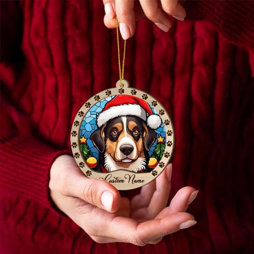 Personalized Appenzeller Sennenhund Ornament, Appenzeller Sennenhund Christmas Ornament, Custom Name Appenzeller Sennenhund Dog Suncatcher for Christmas Tree - color: Appenzeller Sennenhund