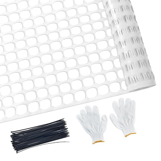 PotatoLife Plastic Mesh Fence Safety Fence, 4'x100' Roll with 100 Zip Ties, Resuable Temporary Netting for Garden Fencing, Construction, Snow Fencing, Animal Barrier, Poultry, Deer, Patio, White - color: White, size: 10.71 lb/roll