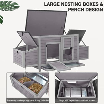 Chicken Coop Large Expandable Chicken House for Outdoor with Two Nesting Box, Leakproof Pull-on Tray and UV-Resistant Roof Panel