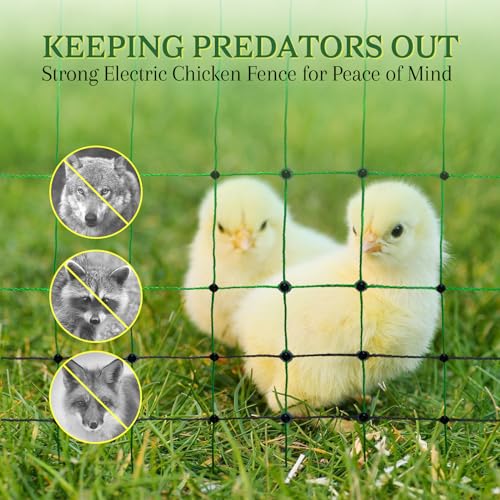 Electric Fence Chicken Netting Kit - Electric Poultry Netting, 48" x 164' Electric Fence Netting with 0.16 Joule Solar Electric Fence for Chickens, Ducks, Turkeys, Easy Installation