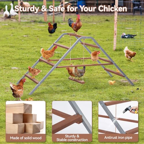 PETSFIT Chicken Roosting Bar-Solid Wood and Rustproof Iron Design, Chicken Perch with Swing for Healthy Poultry-Ideal for Backyard Coops, Farms, Easy to Assemble and Clean - size: 62"Lx24"Wx28"H