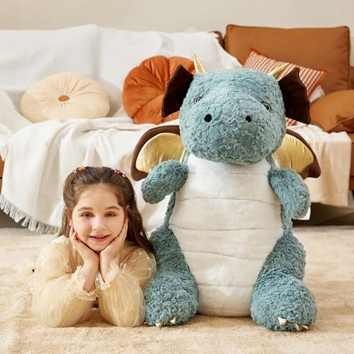 IKASA Giant Dragon Stuffed Animal Plush Toy,23" Large Winged Dinosaur Big Jumbo Soft Toys, Huge Size Cute Fluffy Plushy Fat Plushie,Gifts for Kid - style: Dragon