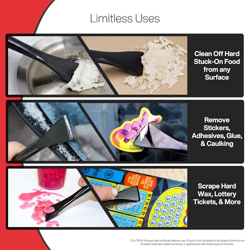 Plastic Scraper Tool, 2 Pack, Non-Scratch, 1.7 Inch Wide Blade, Long Ergonomic Handle, Heat Resistant (460F), Dishwasher Safe - Clean Ovens, Countertops, Hard Floors, Walls, and Windows