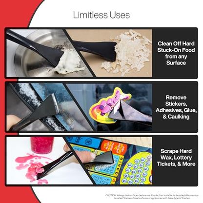 Plastic Scraper Tool, 2 Pack, Non-Scratch, 1.7 Inch Wide Blade, Long Ergonomic Handle, Heat Resistant (460F), Dishwasher Safe - Clean Ovens, Countertops, Hard Floors, Walls, and Windows