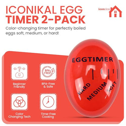 Iconikal Egg Timer 2-Pack, BPA Free Color Changing for Soft or Hard Boiled Eggs - color: Red
