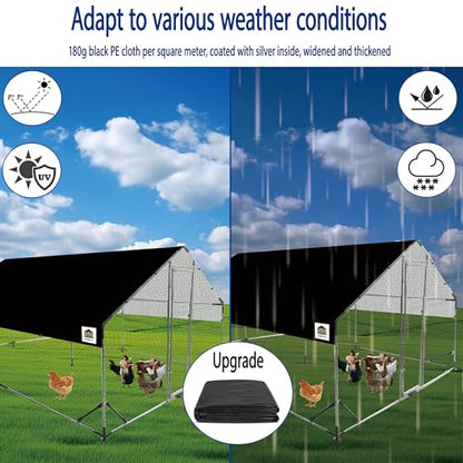 Chicken Runs for Yard with Cover, Metal Chicken Coop, Upgraded Anti-UV 180g/㎡ PE Cloth & 1.1mm Thickened PVC-Coated Hexagonal Chicken Wire Mesh & More Galvanized Steel Standpipes,13.1×9.8×6.4FT - size: 13.1×9.8×6.4FT