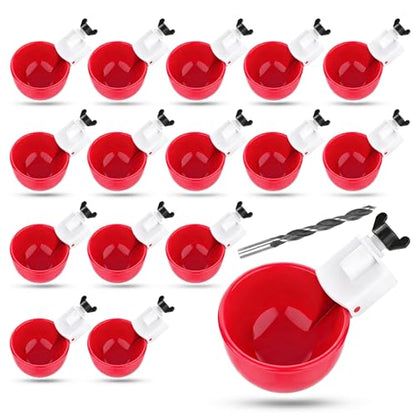 16 Pack Auto Chicken Poultry Waterer Cups Feeder for Diy Chicken Coop Automatic Watering Cup Dispenser Drinker Bebederos De Agua Para Gallinas with Mounting Hole Opener Double Leak-proof Washer - size: 16 Pcs