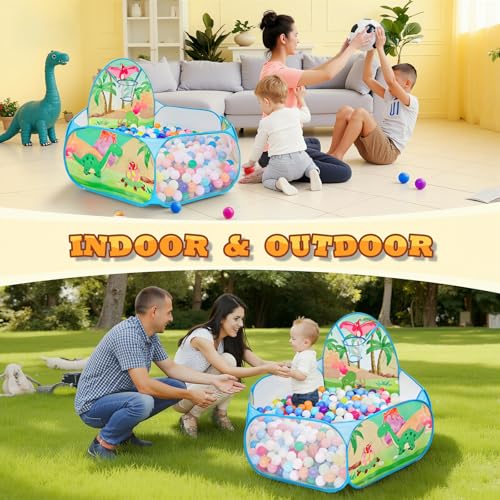 Kids Ball Pit, Pop Up 3+Children Play Tent, Toddler Ball Pool Baby Crawl Playpen with Basketball Hoop, Portable Toys for Girls Boys, 4ft/120cm, Balls Not Included, Dinosaur World - style: Dinosaur