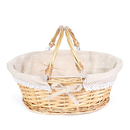 MEIEM Wicker Gift Baskets Empty Oval Willow Woven Picnic Cheap Easter Candy Storage Wine Basket with Handle Egg Gathering Wedding Basket (Natural) - color: Natural, size: Small