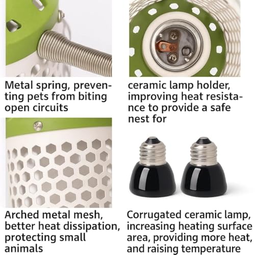 MANON ROSA Bird Cage Heater for Parakeets Chickens Parrots - Thermostatic Socket, Non-Light Emitting Lamp with 2 Ceramic Bulbs (E27 110V) - Small Pet Winter Warming Equipment(50W&100W)