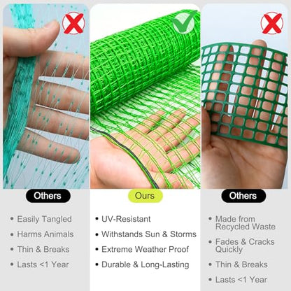 Deer Fence, RIFNY 2.6 x 50 FT Plastic Mesh Fencing Netting for Garden Outdoor Yard, Temporary Fence to Protect Plants Fruit and Ideal for Deer Dogs Chicken (Green) - size: 2.6 x 50 FT