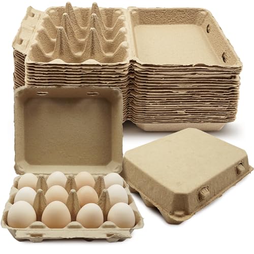 Cheardia 30 Pack Dozen Egg Cartons Tray, 12 Count Natural Paper Chicken Egg Holder, Reusable Vintage Pulp Cardboard Eggs Containers for Farm Family Market Storing Refrigerator