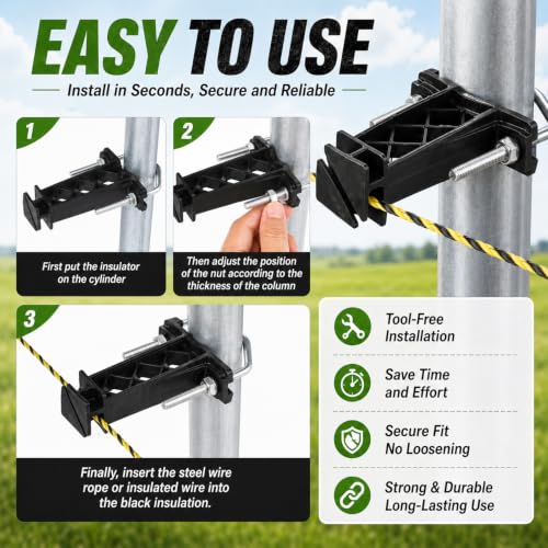 Tondiamo 48 Pcs Tube Post Insulator, Electric Chain Link Fence T Post Extender Insulators for Square Round Pipe Tubing Wire Vinyl Picket Fence (Black) - style: Black