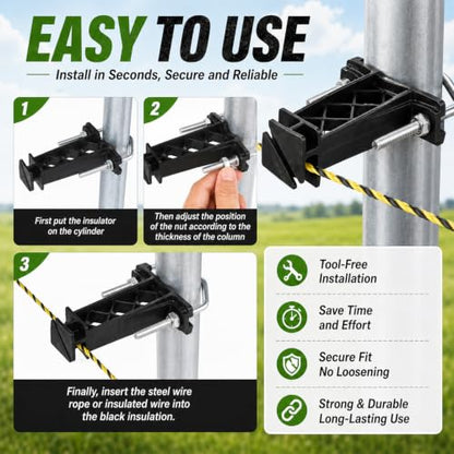 Tondiamo 48 Pcs Tube Post Insulator, Electric Chain Link Fence T Post Extender Insulators for Square Round Pipe Tubing Wire Vinyl Picket Fence (Black) - style: Black