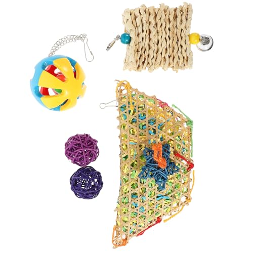 DECHOUS 5PCS Hanging Chicken Feeder Set with Weaving and Shredder Loofah for Hens and Parrots Chew and Foraging to Mood and Health Random Color