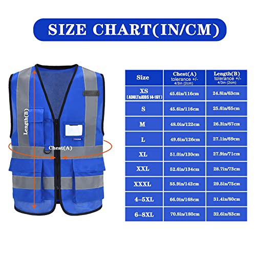 A-SAFETY XSmall Blue Safety Vest Reflective Work Vest,Hi Vis vest 7 Pockets, X-Small - color: Blue, size: X-Small