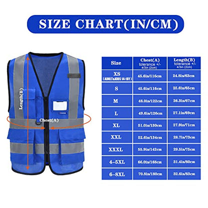 A-SAFETY XSmall Blue Safety Vest Reflective Work Vest,Hi Vis vest 7 Pockets, X-Small - color: Blue, size: X-Small