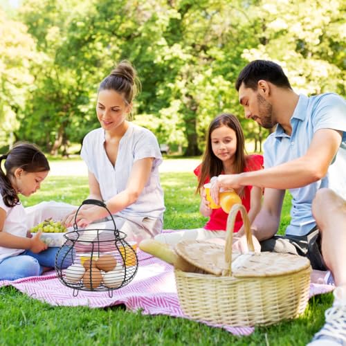 Metal Wire Egg Basket Easter Farmhouse Round Iron Fruit Basket with Handle Egg Food Collecting Holder Countertop Kitchen Storage Rustic Table Spring Festival Party Centerpiece Decor, Black