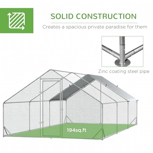 PawHut 9.8' x 19.7' x 6.6' Large Chicken Coop Metal Chicken Run with Waterproof and Anti-UV Cover, Spire Shaped Walk in Fence Cage Hen House for Outdoor and Yard Farm Use, 1" Tube Diameter - size: 118.1"L x 236.2"W x 78.7"H