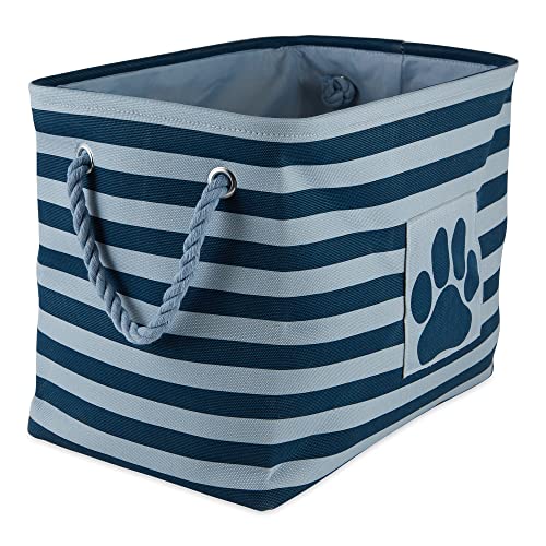 Bone Dry 5743 Pet Storage Collection Striped Paw Patch Bin, Medium Rectangle, Dark Navy - color: Dark Navy, size: Medium Rectangle