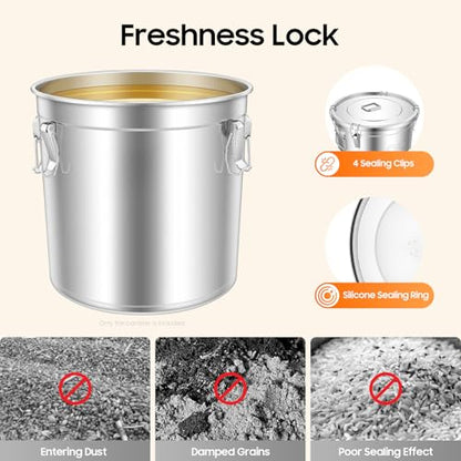 304 Stainless Steel Airtight Canister, 12.68Gal Large Rice Storage Container with Handles & Lid, Food Storage Container for Flour Coffee Bean Tea Grain