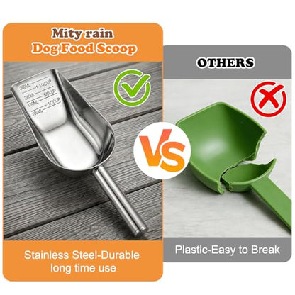Mity rain Dog Food Scoop Stainless Steel with Long Handle, Precise Dog Food Measuring Cup 1.5, 1 1/4, 1, 3/4, 1/2 Cup, Pet Scoop for Cats, Rabbits, Animals, Metal Spoon for Dog Food Storage (1.5CUP) - size: 1.5CUP