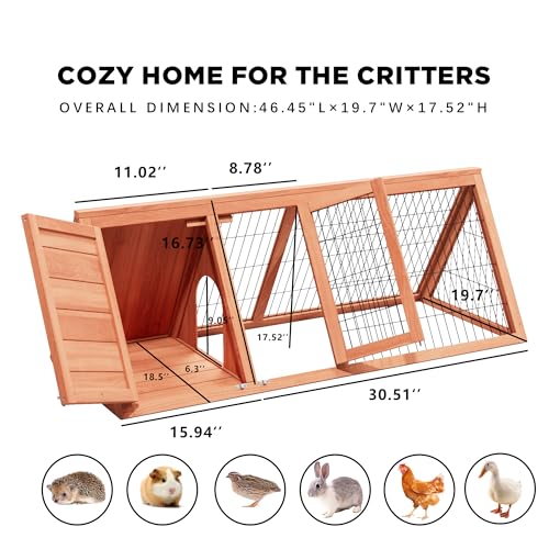 Wooden Chicken Coop, Quail Cage,Small Rabbit Hutch Cage Hybrid - A-Frame Design with Water-Resistant Slanted Roof &Ventilated Wire Run - TenaoVilleux (Natural Wood) - color: Natural Wood