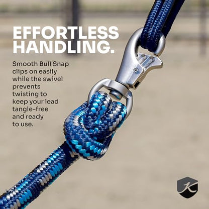 Kensington Clinician Equine Training Lead Rope – 10ft Heavy Duty Braided Horse Lead with Swivel Bull Snap | Color: Brown - Tan - White - Black w/Gold