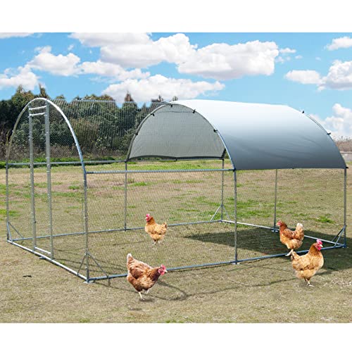Large Metal Chicken Coop, Walk-in Poultry Cage Galvanized Hen Playpen House Dome Shaped Coop with Waterproof and Anti-Ultraviolet Cover and Lockable Door for Outdoor, Backyard Farm (12.5’ L x 9.2’ W) - size: 150.0"L x 110.0"W x 76.8"H