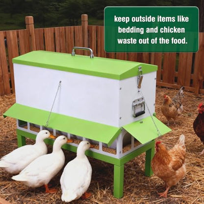 Automatic Chicken Feeder Large Capacity No-Waste Waterproof Poultry Feeder | Stainless steel metal feeder port Hens flocks ducks Roosters backyard Coop Outdoor conical Lid rodent rain proof hanging