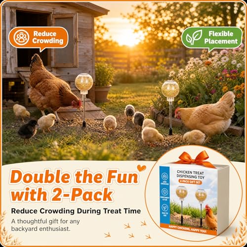 2 Pack Chicken Pecking Toys, Transparent Slow Feed Enrichment Toy, Chicken Swing Feeder with Spring & Ground Stake, Coop Accessories for Hens Poultry Duck Birds Parrots