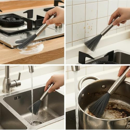 1pc Heavy-Duty Stainless Steel Long Handle Scrub Brush with Sturdy Metal & Extended - Heavy-Duty Multi-Surface Manual Bristle Brush for Stovetops, Ovens, Shower Doors, Floors - Ideal for, Kitchen