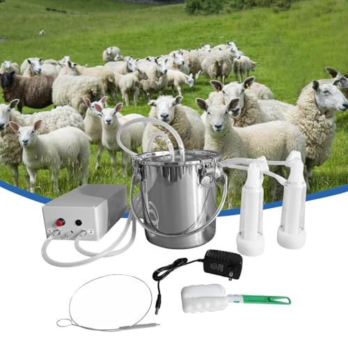 Electric Goat Milking Machine Portable Milker with Silicone Teat Cups & Pulsation System Food Grade 3L Bucket Hands-Free Operations for Cow Goat Dairy