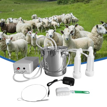 Electric Goat Milking Machine Portable Milker with Silicone Teat Cups & Pulsation System Food Grade 3L Bucket Hands-Free Operations for Cow Goat Dairy