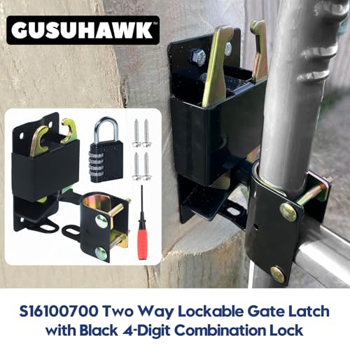 S16100700 Two Way Lockable Gate Latch (Small Size Version: 3" L x 5" H) with Black 4-Digit Combination Lock for Metal Tube Gates with 1-1/4" to 1-1/2" Diameter Tubes - color: 1x S16100700(Small Size Version 3"x 5")