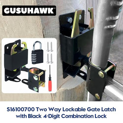 S16100700 Two Way Lockable Gate Latch (Small Size Version: 3" L x 5" H) with Black 4-Digit Combination Lock for Metal Tube Gates with 1-1/4" to 1-1/2" Diameter Tubes - color: 1x S16100700(Small Size Version 3"x 5")
