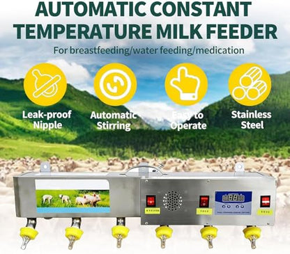 Automatic Stainless Steel Piglet Feeder - 6-Nipple Universal Suckling Machine with Sound Simulation & Constant Temperature for Healthy Lambs and Growing Piglets