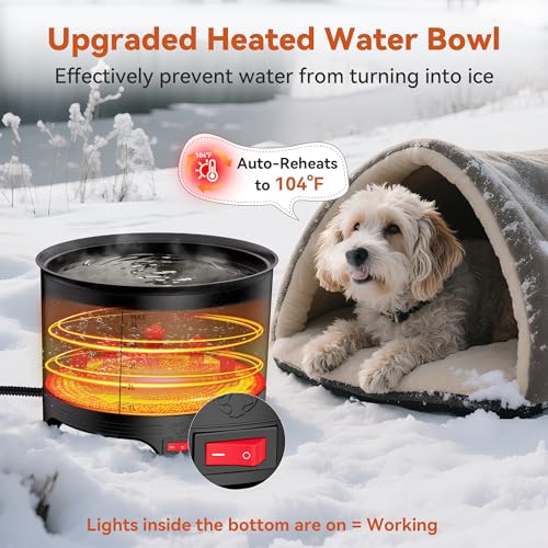 5.5L Heated Water Bowl, 1.45Gal Winter Large Heated Dog Bowls for Outside, Outdoor Waterproof Heat Pet Water Bowl with Chew Resistant Power Cord & LED Neon for Dogs/Cats/Chickens/Ducks