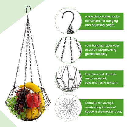 Hanging Chicken Feeder, 9.2 inches Large Poultry Vegetable Fruits Feeder Basket with 4Pcs Hanging Stainless Chain, Veggie Treat Ball for Chicken,Hens,Duck,Rabbit Coop(Size:1pc) - size: 1pc