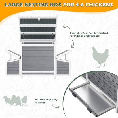 Chicken Coop, Large Wooden Chicken House with Waterproof Roof & Pull-Out Tray, Outdoor Chicken Hutch with 6 Nesting Boxes, Duck Coop Hen House for 4-6 Chicken, Grey - color: Grey