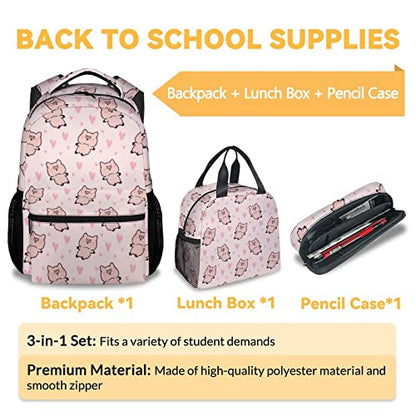 Pig Backpack with Lunch Box and Pencil Case, 16 Inch Cute Pig Bookbag Durable, Lightweight, Large Capacity, Funny Animal Backpack for School Girls Kids Women - color: Style-2-2