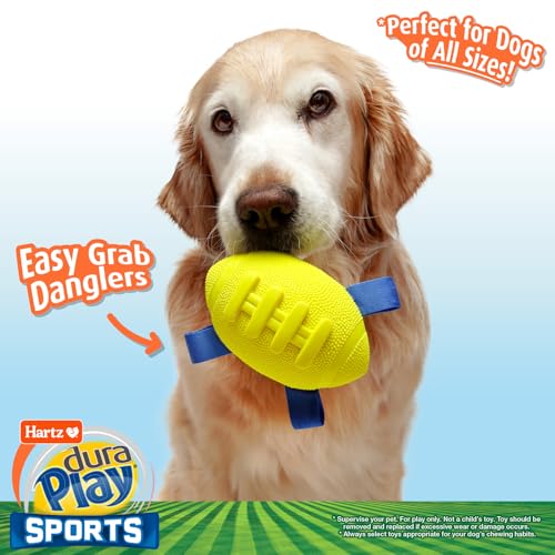 Hartz Dura Play Sports Football Dog Toy, Bacon Scented Squeaky Latex Yellow & Blue Toy, 3 Count - size: 3 Count, style: Football