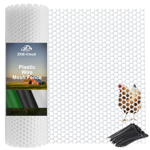 Plastic Chicken Wire Mesh Fence,Plastic Chicken Wire Roll 16in x 10ft,Garden Netting Fencing Barrier for Poultry, Animals, Pets and Balcony(White) - color: White, size: 16INx10FT