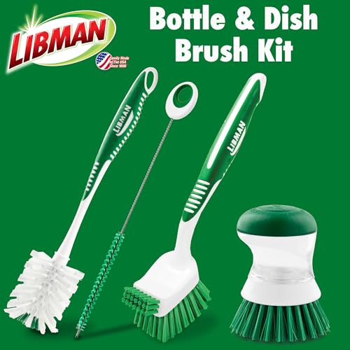 Libman Bottle & Dish Brush Kit | Cleaning Brushes for Kitchen Use | Straw Brush | Scrub Brushes for Dishes | Big Job Kitchen Brush | Palm Scrub Brush | 3 Different Brushes & Straw Cleaner Included - style: Bottle & Dish Brush Kit