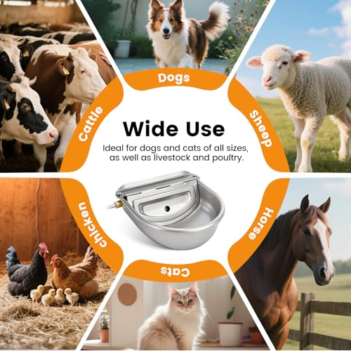 Large Automatic Dog Water Dispenser Outdoor, Auto Refill Water Bowl for Dogs Cats, Livestock Waterer 304 Stainless Steel Water Bowl for Pig Cow Goat Sheep Deer Chicken (Large)